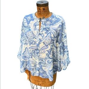 FATE ‎ Blue Paisley Women Blouse Bishop Sleeve Romantic Boho  Wjomsy Goth Size M